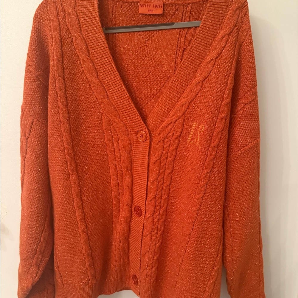 Taylor Swift Vibrant Orange Cable Knit Cardigan